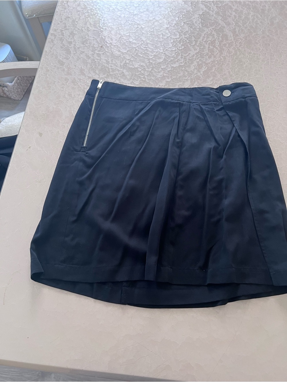 DKNY Black High-Low Pleated Skirt with Zip Detail